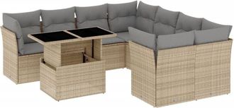 vidaXL Vidaxl - Set De Sof&aacute;s De Jard&iacute;n 9 Pzas Con Cojines Rat&aacute;n Sint&eacute;tico Beige