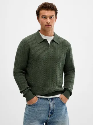 Le 31 Mens Twisted-cable polo-collar sweater