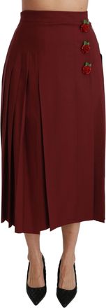 Dolce & Gabbana Womens Red High Waist Pleated Maxi Wool Skirt Virgin Elastane