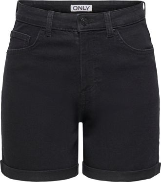 Only Jeansshorts ONLY ONLLAURA HW FOLD UP SHORT BOX DNM, Damen, Gr. XS, N-Gr, schwarz denim, Denim/Jeans, Obermaterial: 80% Baumwolle, 19% Polyester, 1% El