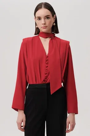 Exquise Sandy Draped Long Sleeve Bodysuit in Red at Nordstrom, Size X-Large