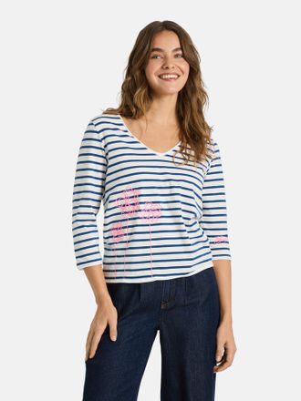 Lieblingsst&uuml;ck 3/4-Arm-Shirt LIEBLINGSST&Uuml;CK TylaL, Damen, Gr. 4XL, jeans, Single Jersey, Obermaterial: 95% Baumwolle, 5% Elasthan, bestickt, gestreift, h&uuml;ftlang, V-A