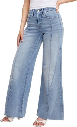 Good American Good Petite Raw Hem Seamed Palazzo Jeans in Indigo957 at Nordstrom, Size 12P