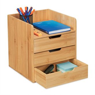 Relaxdays Relaxdays - Desk Organiser, 3 Drawers, Office, h x w x d: 33 x 30 x 31 cm, Bamboo, Natural