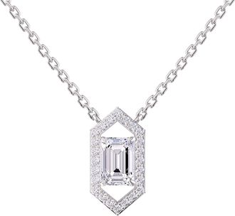Diamond2Deal 14k White Gold 1.75 Carat Emerald Cut Lab Grown Diamond Pendant Necklace 18