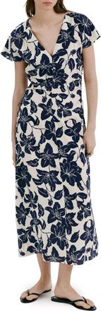 Mango Print Side Ruched Maxi Dress in Ecru at Nordstrom, Size 8
