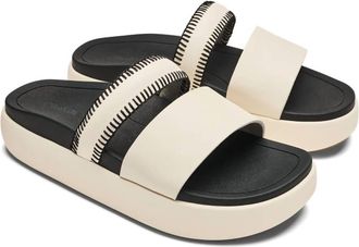 Olukai Womens Pae Leather Slide Sandal In White Sand/lava Rock