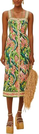 Farm Rio Farm Rio Linen Heli Leaves Pearl Midi Dress