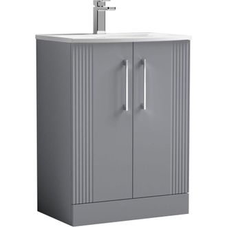 Nuie Nuie - Deco Floor Standing 2-Door Vanity Unit with Basin-4 600mm Wide - Satin Grey