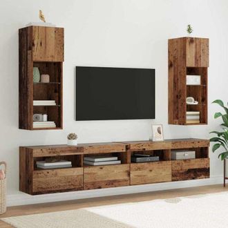 vidaXL vidaXL Mobiletti TV a parete 2 pcs Legno vecchio 30,5 x 30 x 90 cm