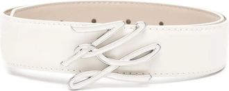 Karl Lagerfeld logo-plaque leather belt - White