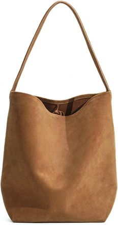 Generic Cowhide Vintage Womens Bag Large Capacity Suede Fashion Bucket Shoulder Simple Casual Commuter Bags(Brown (Large))