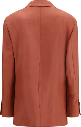 Brunello Cucinelli Womens Single-Breasted Linen Blazer Orange Flame Blazers & Vests