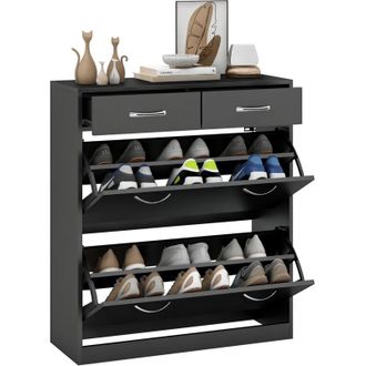 HOMCOM Homcom - Armario De Zapatos Mueble Zapatero Estrecho Con 2 Cajones Abatibles Y 2 Cajones Extra&iacute;bles Para 12 Pares De Zapatos Para Entrada 80x30x91,5 C