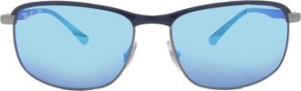 Ray-Ban Ray Ban Polarized Gray Mirrored Blue Rectangular Unisex Sunglasses RB3671CH 92044L 60