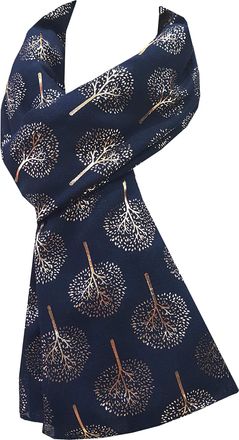 World of Shawls Gold Foil Mulberry Tree Print Fashion Scarf (Dark Navy Blue)