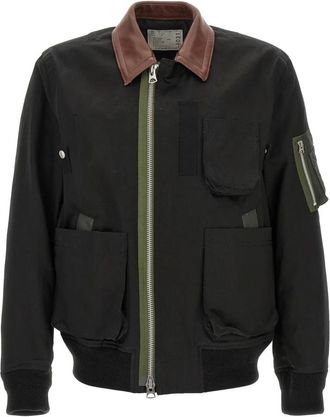 sacai Leren Blouson van Katoen - Heren - Bomber jackets - Zwart - XL - Katoen - Jassen