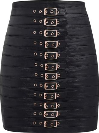 Manokhi Zwarte leren rok Dita - Dames - Leren & Su&egrave;de rokken - Zwart - XS - Leer - Rokken