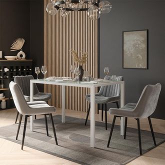 Vicco Set De Mesa De Comedor Grand, Blanco, 120 X 70 Cm Con 4 Sillas (grises), Vicco