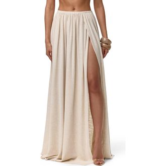 Naked Wardrobe Gathered Side Slit Maxi Skirt in Cream at Nordstrom, Size X-Small