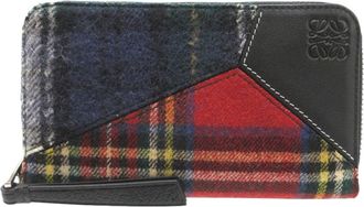 Loewe Black Navy Red Color Wool Leather Long Wallet (Bi-Fold) (Pre-Owned)