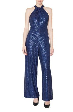 Julia Jordan Sleeveless Sequin Jumpsuit in Navy at Nordstrom, Size 16