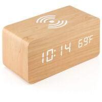 OEM Reloj Despertador Infantil De Madera Con Luz - Cargador Inal&aacute;mbrico Qi - Pantalla Led De Hora, Fecha Y Temperatura - Control De Sonido Para Dormitorio