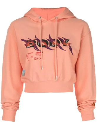 Heron Preston printed crop hoodie - women - Cotton - S - Pink