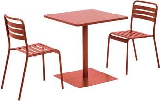 Sweeek Square steel bistro garden table 70 cm+ 2 chairs, terracotta - Orea + Amelia