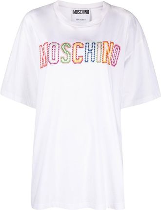 Moschino embroidered-logo T-shirt - women - Cotton - M - White
