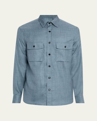 Brioni Mens Silk, Cashmere and Linen Military Shirt