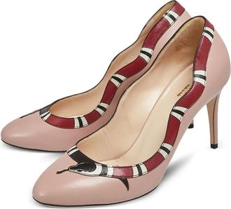Gucci 80 mm leren pumps met slangenpatroon - Beige