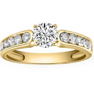 Pompeii3 1 Ct Diamond Engagement Ring With Channel Set Accents in 10k Yellow Gold Size Selectable