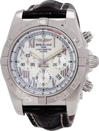 Breitling Pre-owned Breitling Chronomat 44 Chronograph Automatic Chronometer Mother of Pearl Dial Mens Watch AB011012-A691SS