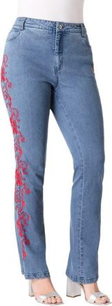 Roaman's Plus Size Whitney Jean with Invisible Stretch in Vivid Red Swirl Embroidery at Nordstrom, Size 28