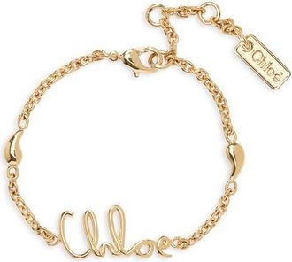 Chlo&eacute; Script Logo Bracelet in Vintage Gold at Nordstrom