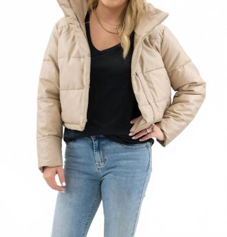 Coalition LA Vegan Leather Puffer Jacket In Taupe