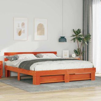 vidaXL Estructura De Cama Con Cabecera Marr&oacute;n Madera Maciza De Pino Vidaxl