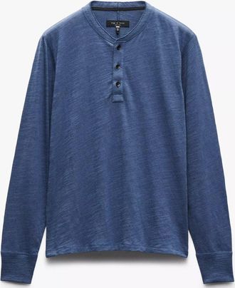 Rag & Bone Mens Classic Flame Henley, Worn Indigo