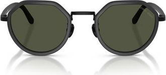 Armani 48mm Round Sunglasses in Matte Black /Green at Nordstrom