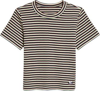 sacai Stripe Rib Cotton T-Shirt in Yellow at Nordstrom, Size 4