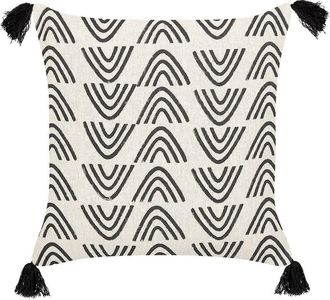 Beliani Coj&iacute;n De Algod&oacute;n Blanco Crema Negro 45 X 45 Cm Patr&oacute;n Geom&eacute;trico Boho Mays