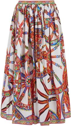 Dolce & Gabbana Rokken, Dames, Veelkleurig, XS, Katoen, Poplin Lange Rok met Carretto Print