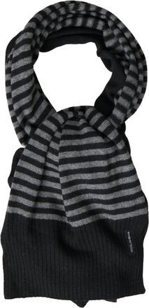Dolce & Gabbana Zwarte Grijze Streep Wol Nekwrap Sjaal Schal