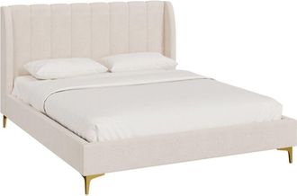 Rendez-Vous Déco Rendez-vous Déco - Cama de matrimonio 160x200 cm en tejido beige con pies dorados - Koda