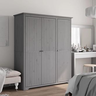 vidaXL Armario Bodo Madera Maciza De Pino Gris 146x53,5x173 Cm Vidaxl