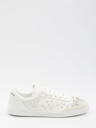 Dolce & Gabbana Womens Sneakers Embellished With Rhinestones - White Leather - Size 37.5 EU/IT