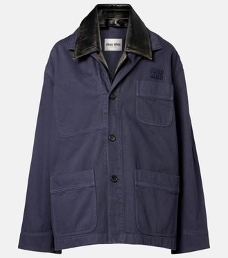 Miu Miu Giacca oversize in gabardine di cotone con pelle