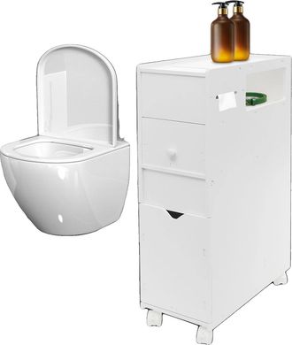 OEM Armario De Ba&ntilde;o Estrecho, Organizador De Almacenamiento Delgado, Con Caja De Pa&ntilde;uelos Y Papelera Integradas, Color Blanco