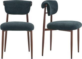Urban Meuble Set de 2 sillas de comedor negras de lino, dise&ntilde;o curvo